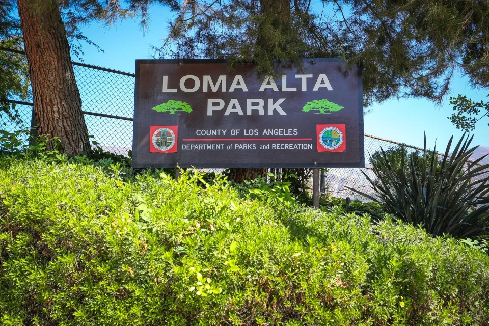 Sign for Loma Alta Park in Altadena, Los Angeles County.